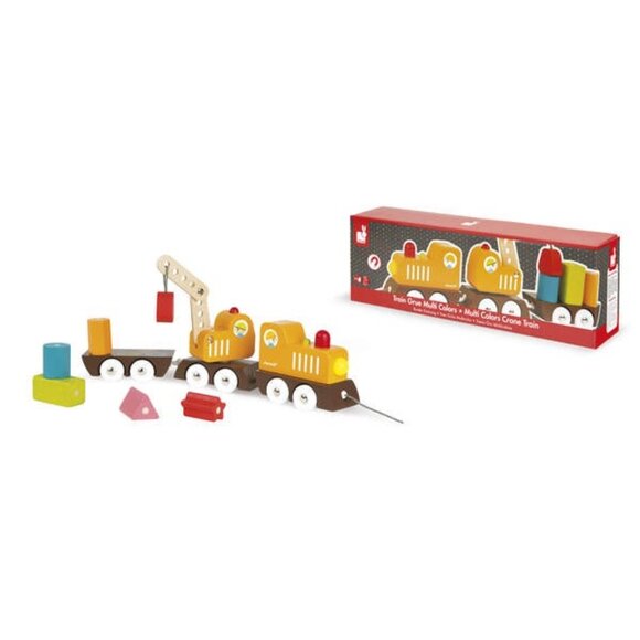Janod Multi Color Crane Train with Safety Magnetic Blocks 2 Games in 1 Age 2+ - Picture 1 of 11